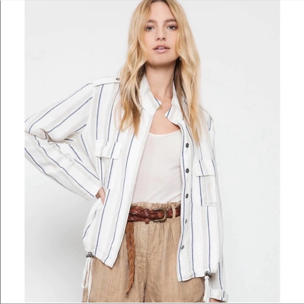 Rails Rowen Lightweight Linen Striped Jacket Sz L… - image 2